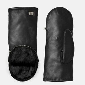 SOIA & KYO | Black Leather Mittens Zippered Opening - Like New!